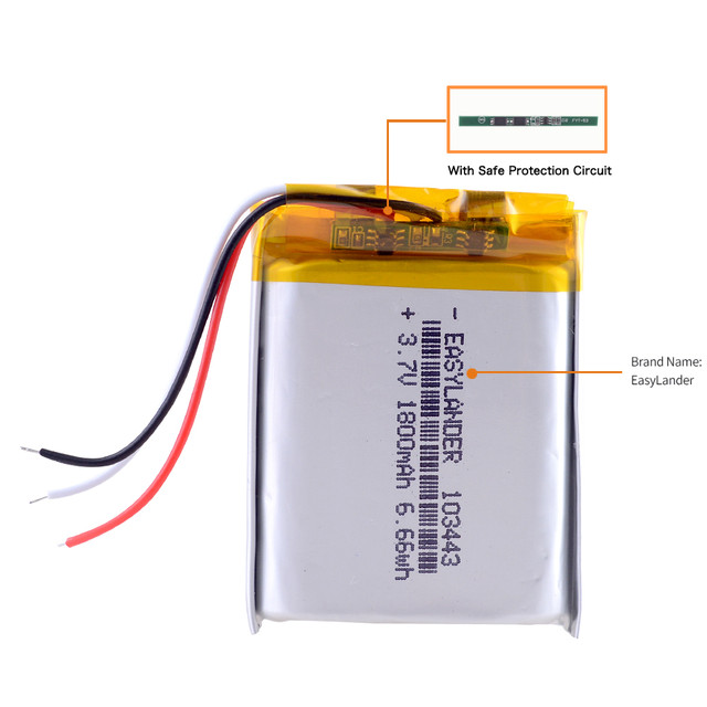 Bateria de polímero de lítio para Game Machine, 3 Line, 3.7V, 103443,  1800mAh, MP3, MP4, MP5, Navegador GPS, Rádio Drift, Stealth 2, Câmera de  ação - AliExpress